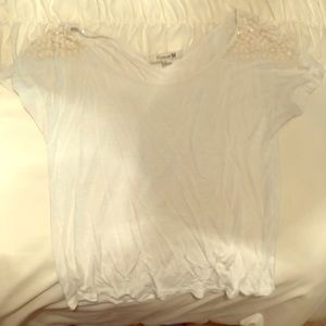 White Forever 21 jewel shoulder blouse